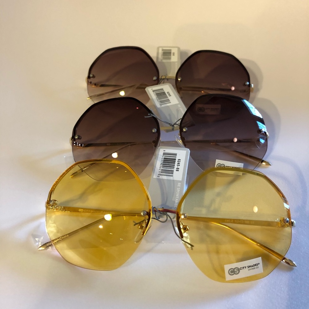 Retro yellow & brown wide/oversized gold frame